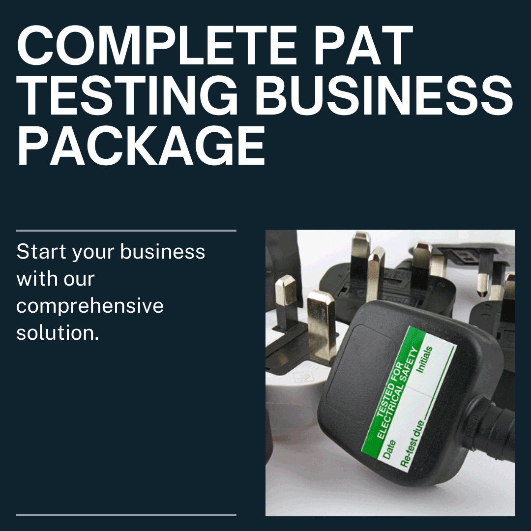 an image of a plug with a PAt Testing STicker and a Headline Complete PAT Testing Business Package